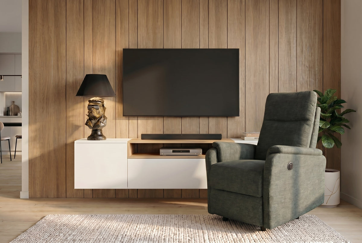 Exclusif 1er fauteuil de cinéma HOLLYWOOD vert tissu structuré position d'inclinaison électrique