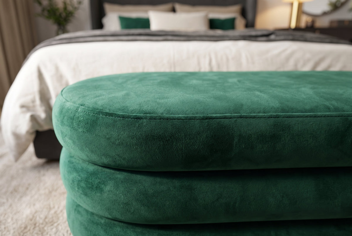 Extravagante banquette rembourrée VOGUE 85cm velours vert banquette avec rangement