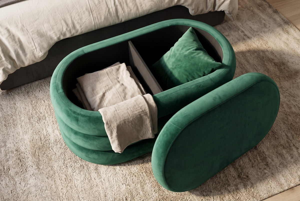 Extravagante banquette rembourrée VOGUE 85cm velours vert banquette avec rangement
