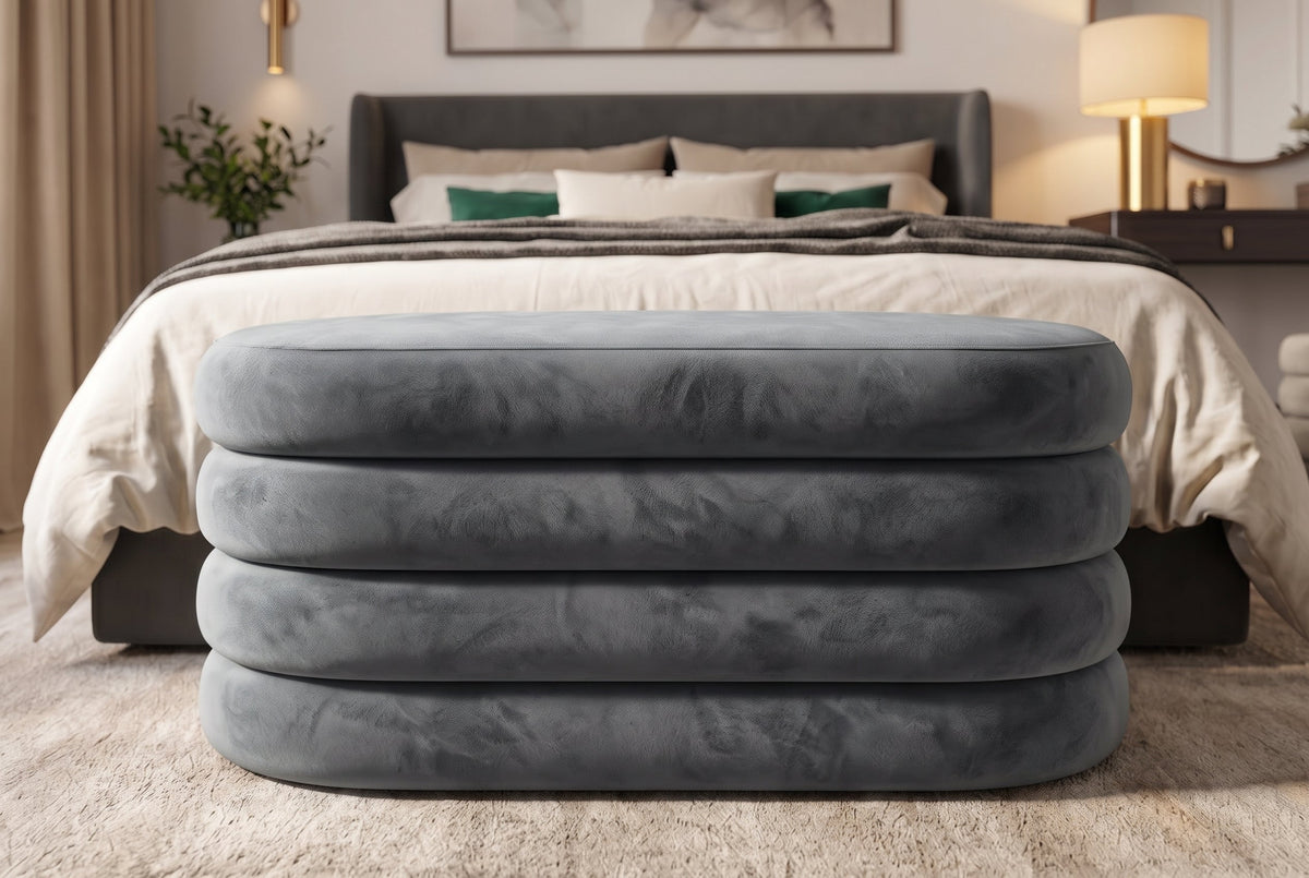 Extravagante Polsterbank VOGUE 85cm grau Samt Sitzbank mit Stauraum