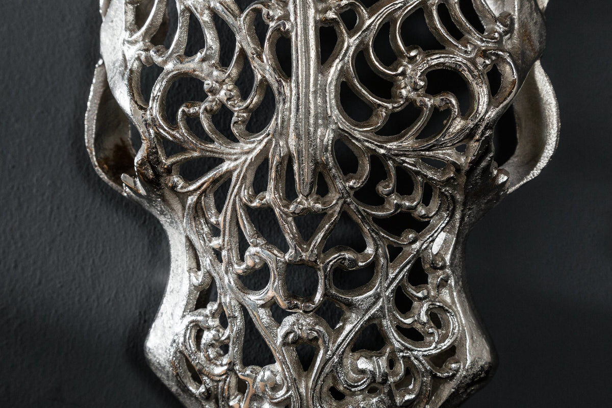 Extravagante Wanddekoration EXOTIC BULL 60cm silber Mangoholz Stierkopf