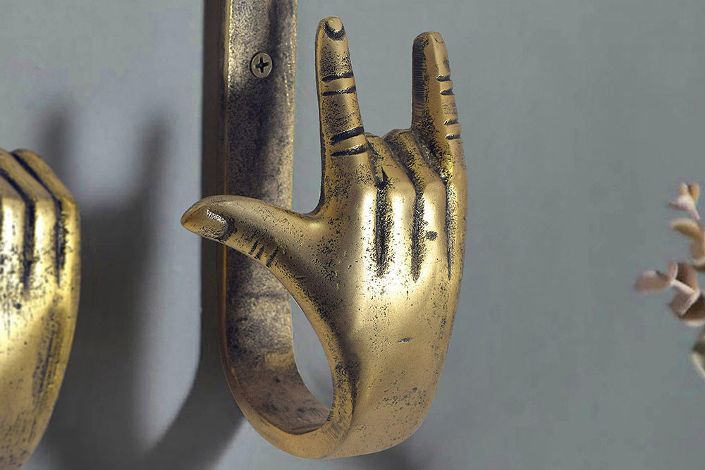 Extravagantes 3er Set Kleiderhaken FINGERS messing Metall-Aluminium Wandgarderobe