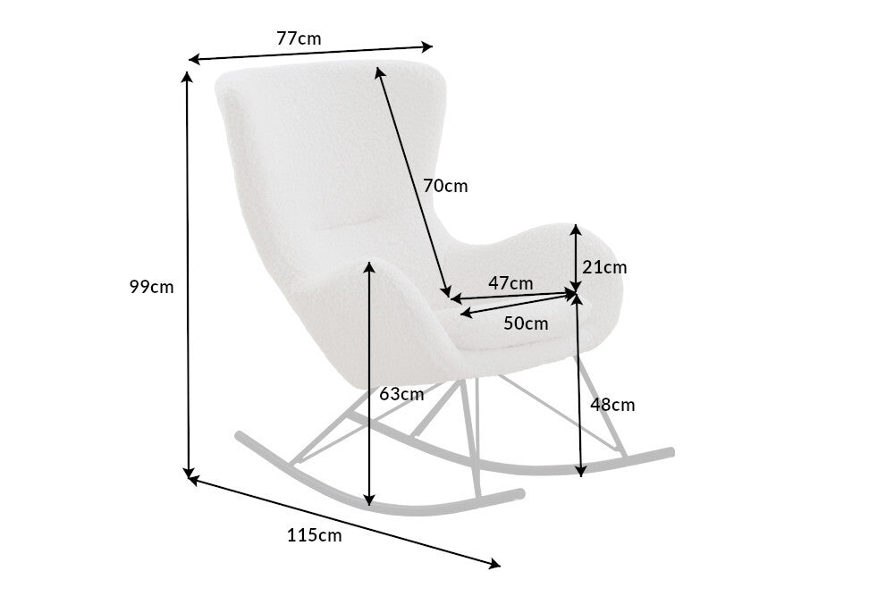 Fauteuil à bascule design SCANDINAVIA SWING blanc bouclé fauteuil métal noir