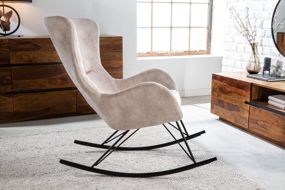 Fauteuil à bascule design SCANDINAVIA SWING fauteuil à bascule en velours gris champagne