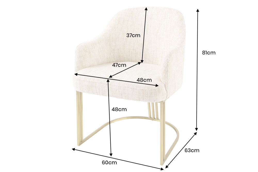 Lote de 2 sillones EXTRAVAGANCIA con reposabrazos en metal dorado champán cepillado Tela de chenilla beige
