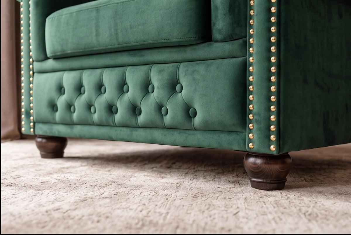 fauteuil baroque CHESTERFIELD vert bouteille velours noyau à ressorts avec boutonnage