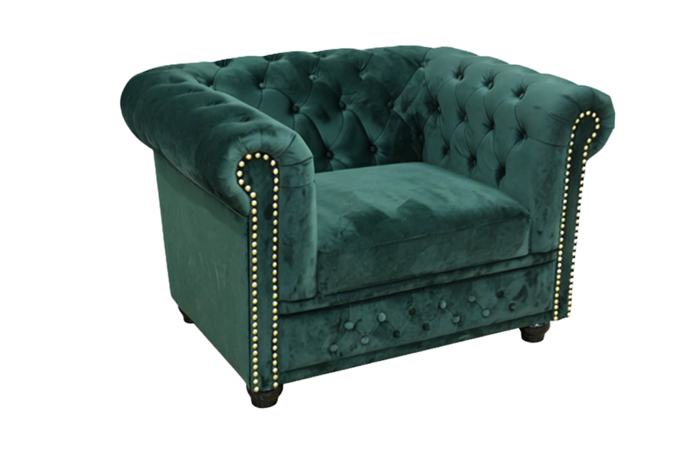 fauteuil baroque CHESTERFIELD vert bouteille velours noyau à ressorts avec boutonnage