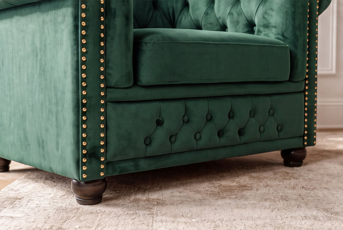 fauteuil baroque CHESTERFIELD vert bouteille velours noyau à ressorts avec boutonnage