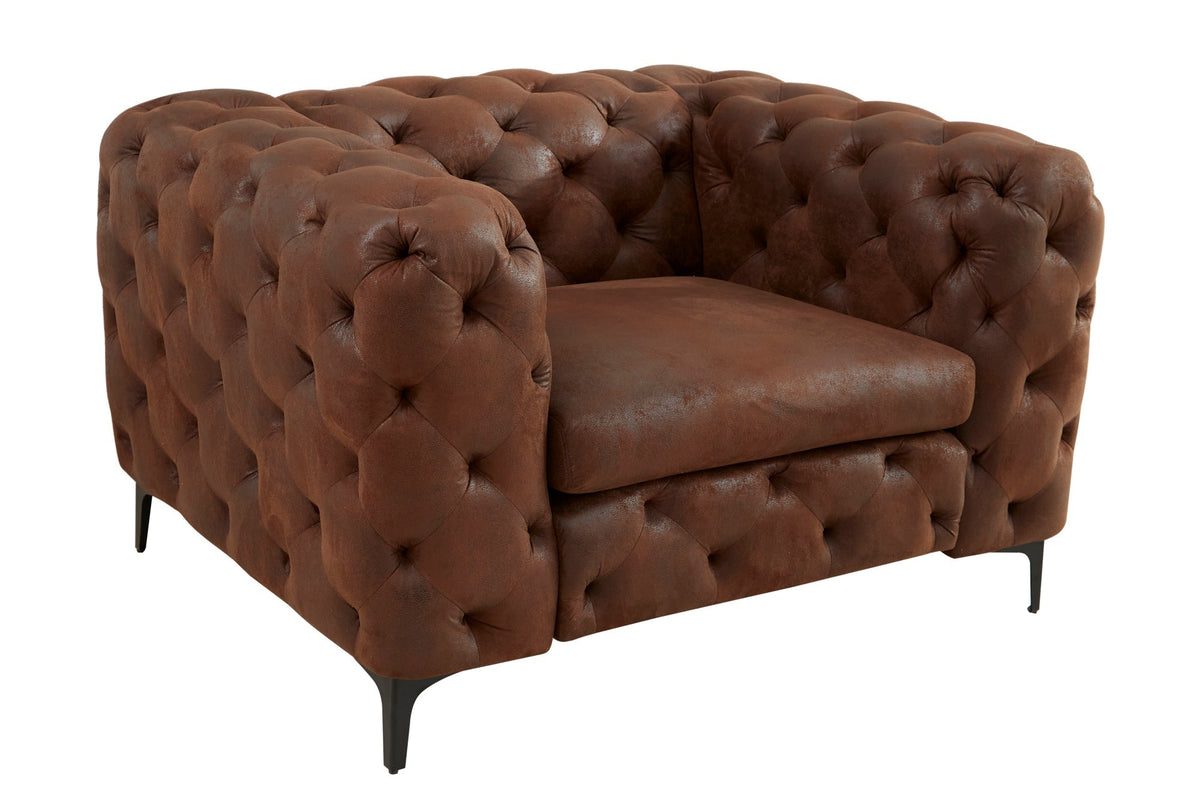 Fauteuil Chesterfield design MODERNE BAROQUE 120cm microfibre marron antique avec âme à ressorts
