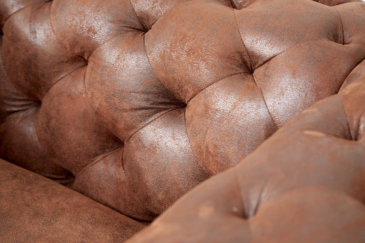 Fauteuil Chesterfield design MODERNE BAROQUE 120cm microfibre marron antique avec âme à ressorts