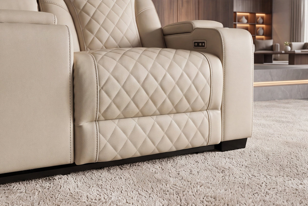 Fauteuil de cinéma électrique 2 places HOLLYWOOD beige similicuir fonction relaxation porte-gobelet