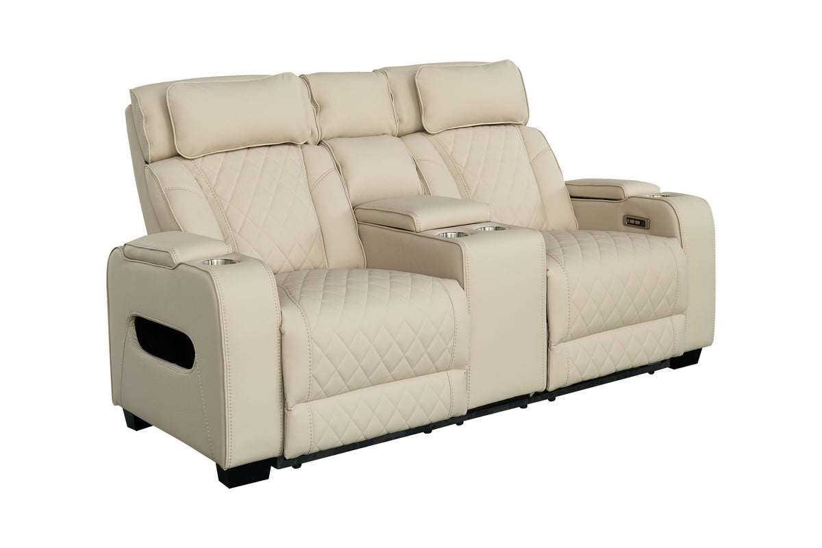 Fauteuil de cinéma électrique 2 places HOLLYWOOD beige similicuir fonction relaxation porte-gobelet