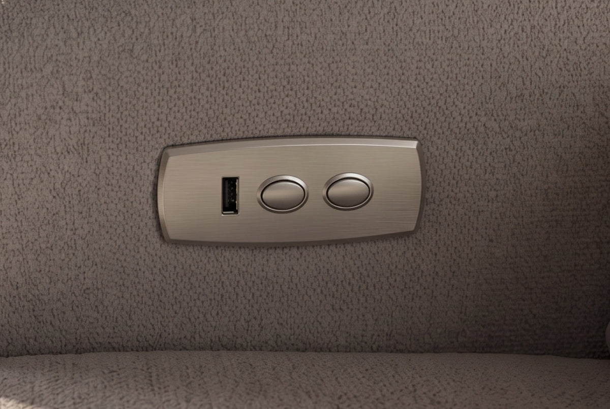 Fauteuil de cinéma électrique PRIORITY greige incluant coussin rotatif à 360° avec prise USB