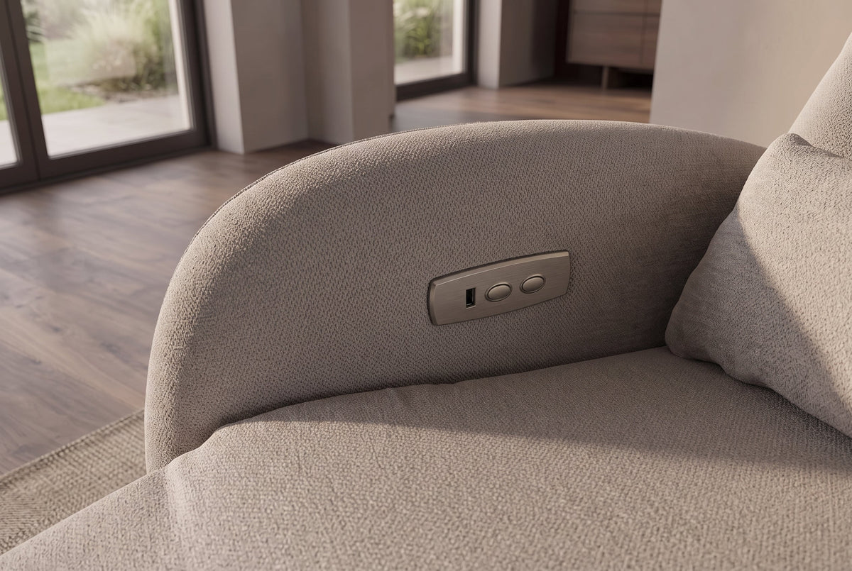 Fauteuil de cinéma électrique PRIORITY greige incluant coussin rotatif à 360° avec prise USB