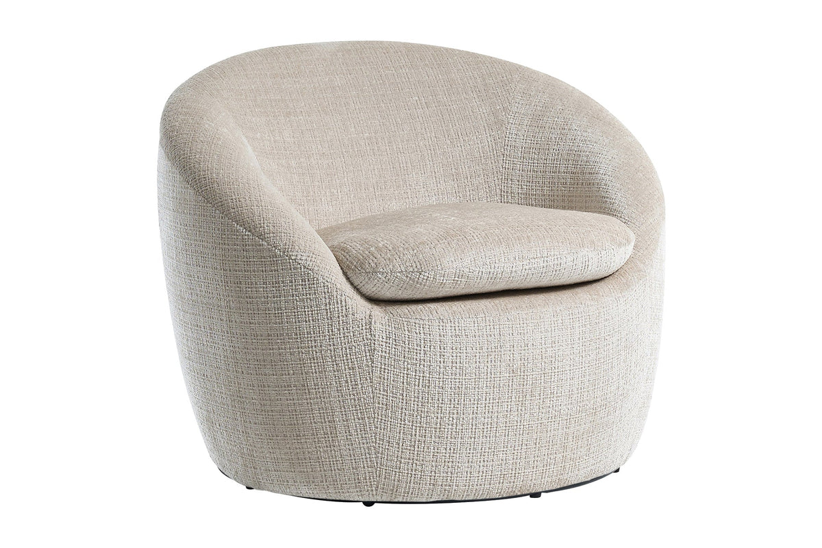 Fauteuil design pivotant ALPINE beige chenille Cremona 360° avec accoudoirs