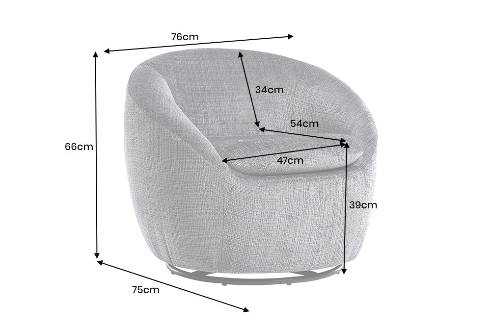 Fauteuil design pivotant ALPINE gris Chenille Cremona 360° avec accoudoirs