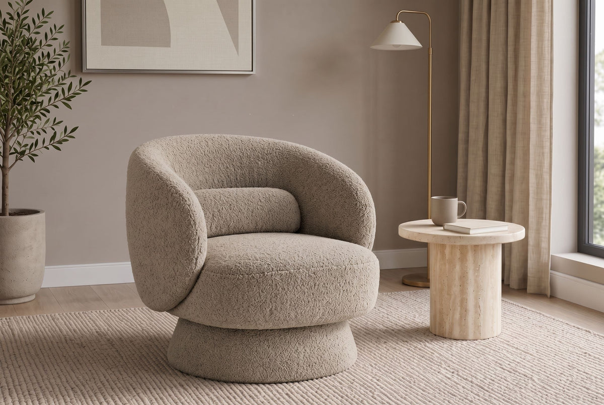 Fauteuil design rotatif BOSSA NOVA taupe Bouclé