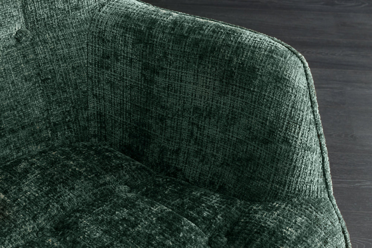 Fauteuil design SCANDINAVIA chenille verte Cremona métal noir avec accoudoir
