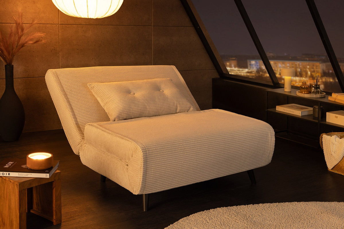 Fauteuil-lit rétro SMART MULTIFUNCTION 100cm beige Cord fonction lit incl. coussin