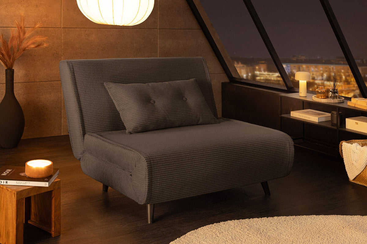Fauteuil-lit rétro SMART MULTIFUNCTION 100cm gris Cord fonction lit inclus coussin