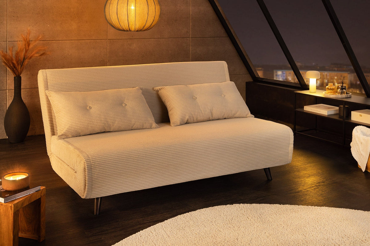 Fauteuil-lit rétro SMART MULTIFUNCTION 140cm beige Cord fonction lit incl. coussin