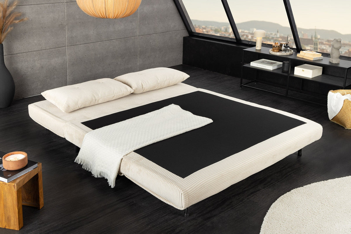 Fauteuil-lit rétro SMART MULTIFUNCTION 140cm beige Cord fonction lit incl. coussin