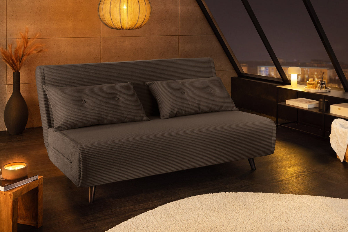 Fauteuil-lit rétro SMART MULTIFUNCTION 140cm gris Cord fonction lit incl. coussin