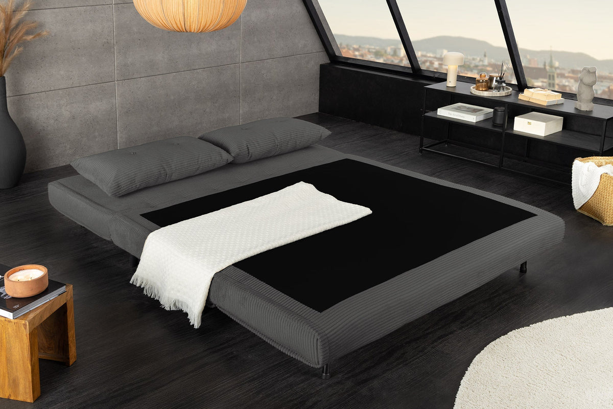 Fauteuil-lit rétro SMART MULTIFUNCTION 140cm gris Cord fonction lit incl. coussin