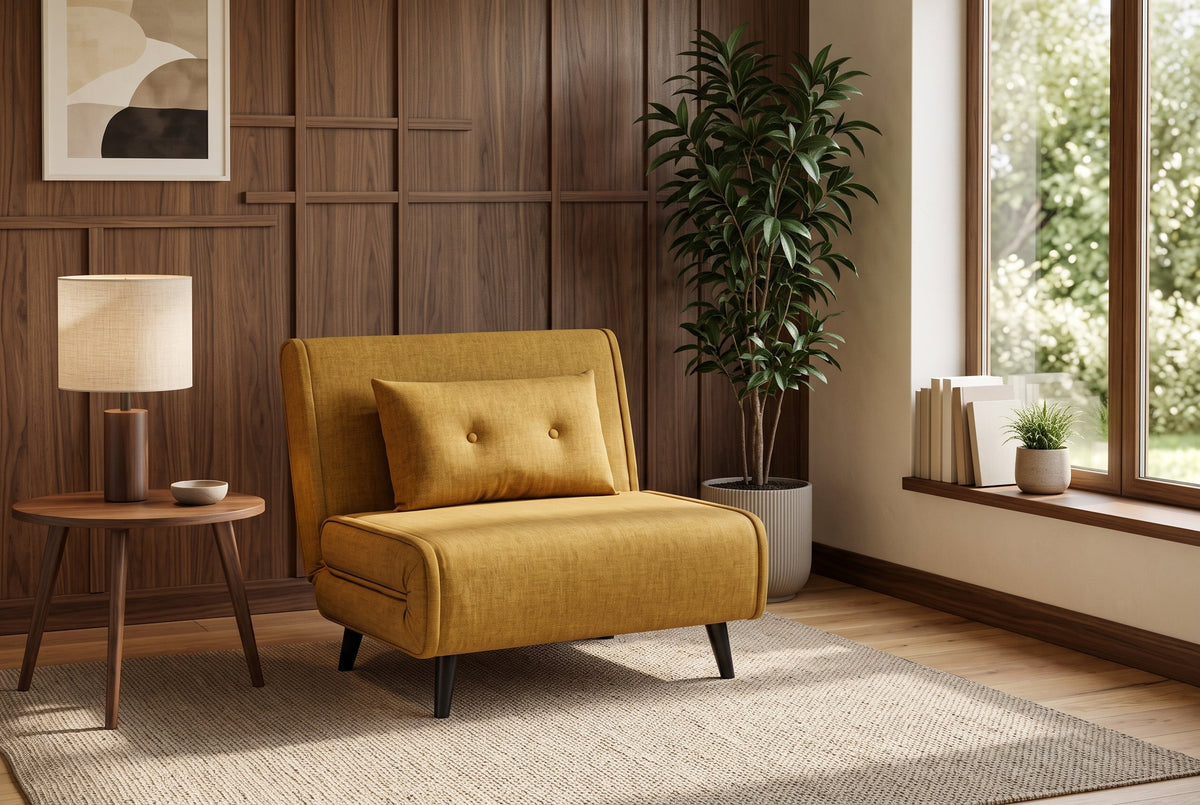Fauteuil-lit SMART MULTIFUNCTION 100cm jaune moutarde Vogue soie velours