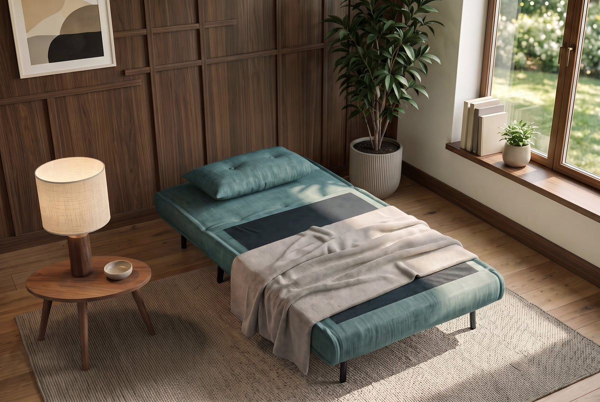 Fauteuil-lit SMART MULTIFUNCTION 100cm pétrole Vogue soie velours