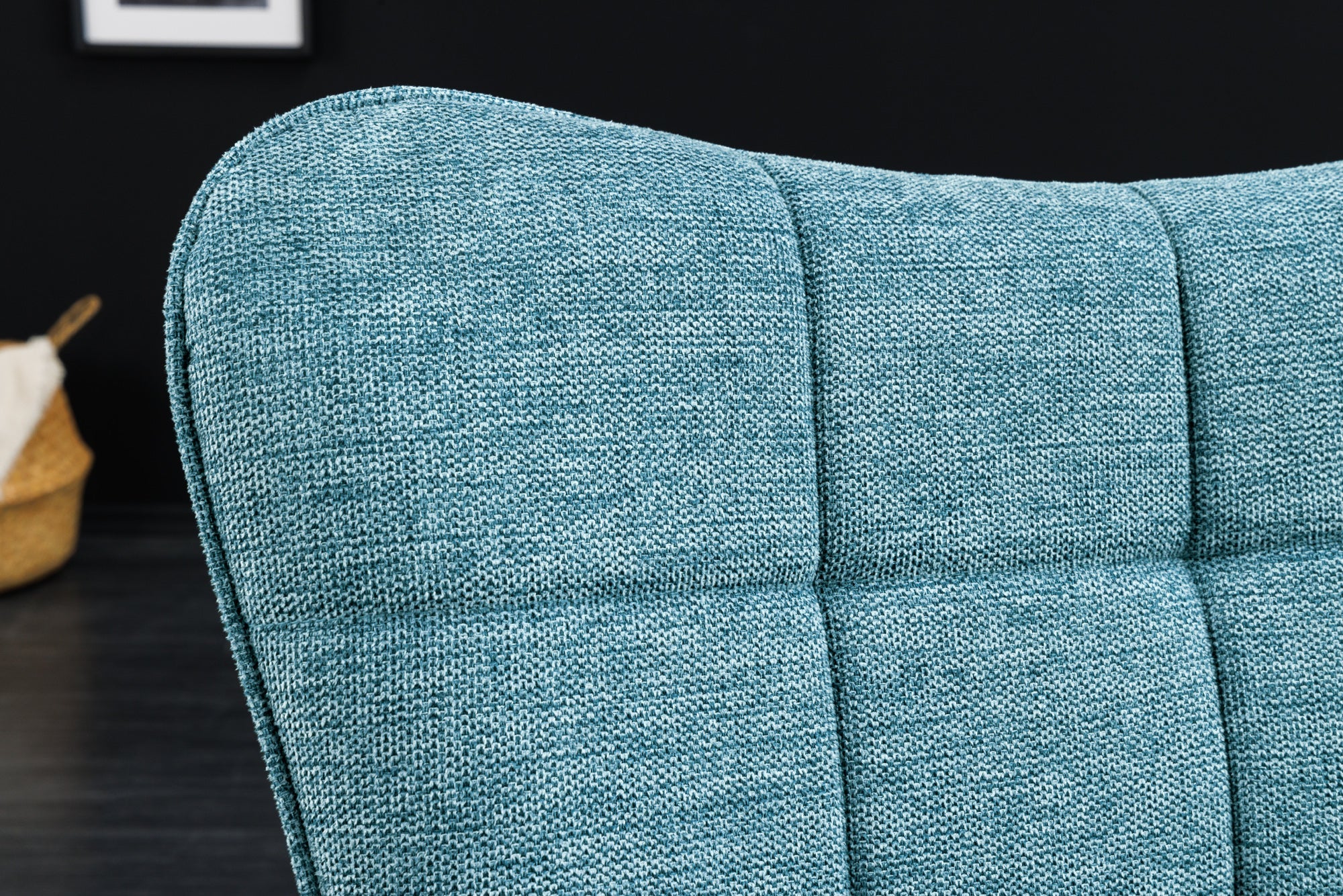Fauteuil moderne SCANDINAVIA tissu texturé bleu pieds en bois massif avec accoudoirs