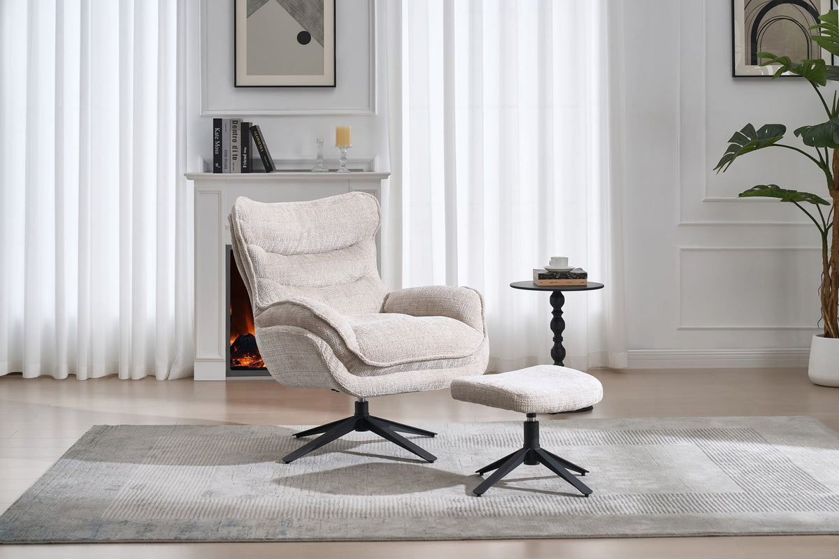 Fauteuil pivotant CLOUD champagne beige chenille noir métal