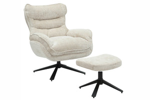 Fauteuil pivotant CLOUD champagne beige chenille noir métal