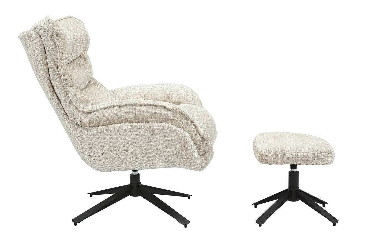 Fauteuil pivotant CLOUD champagne beige chenille noir métal