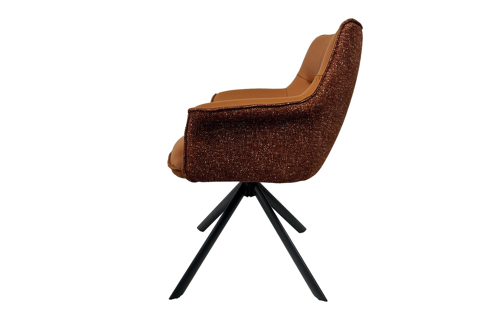 Lote de 2x sillones giratorios LE GRAND cuero auténtico coñac tejido texturizado estructura de metal negro