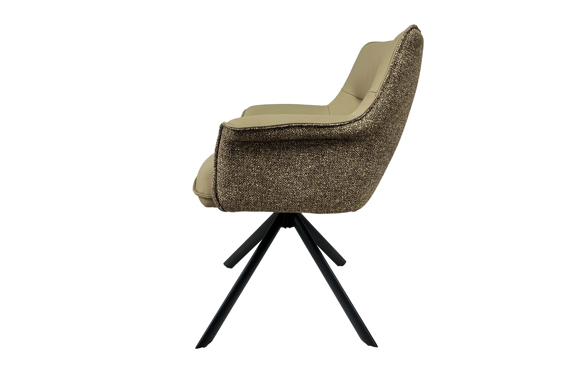 Lote de 2x sillones giratorios LE GRAND de piel auténtica en tejido texturizado color topo con estructura de metal negro