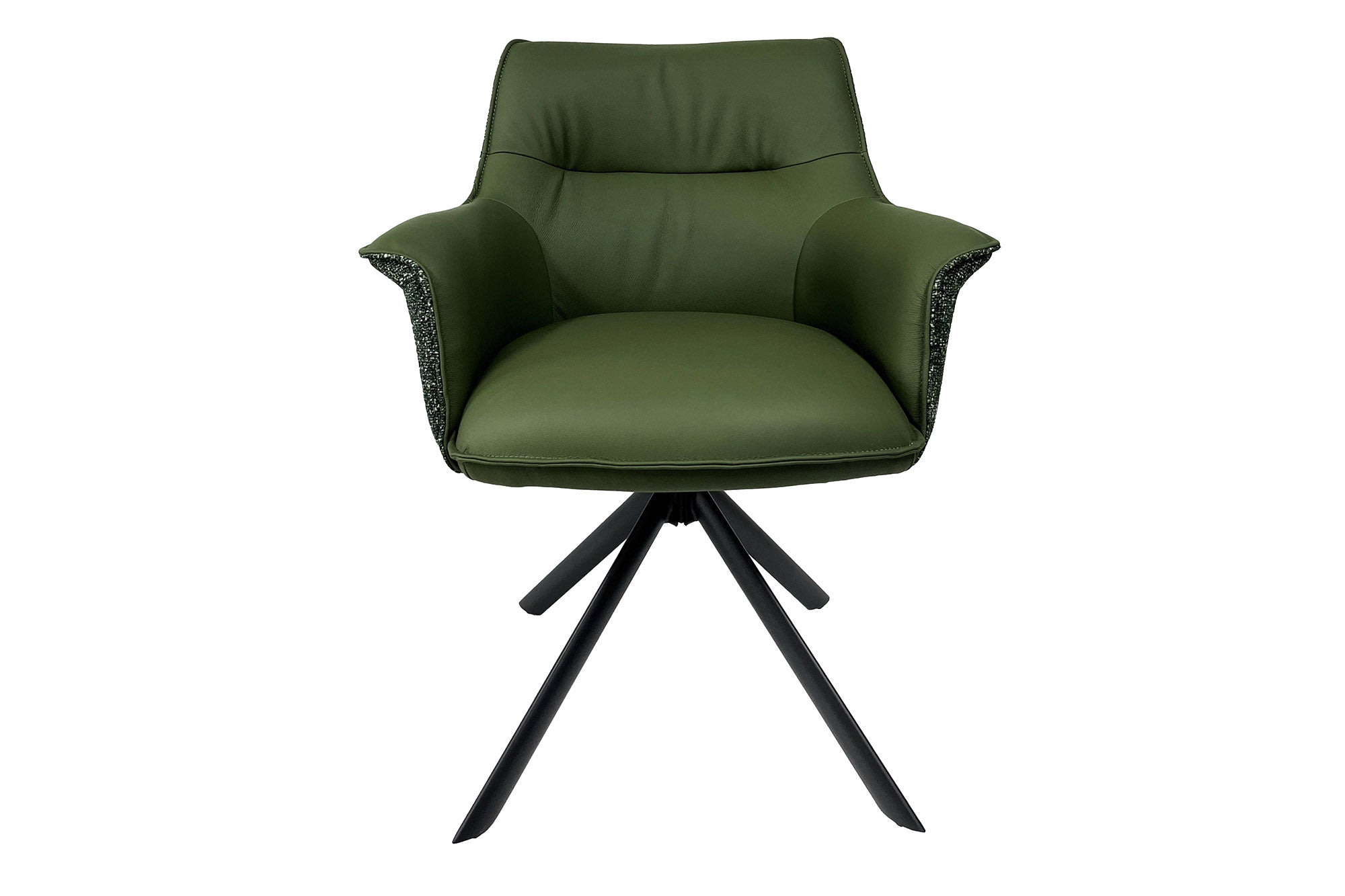 Lote de 2 sillones giratorios LE GRAND de cuero auténtico verde con tejido texturizado y estructura de metal negro