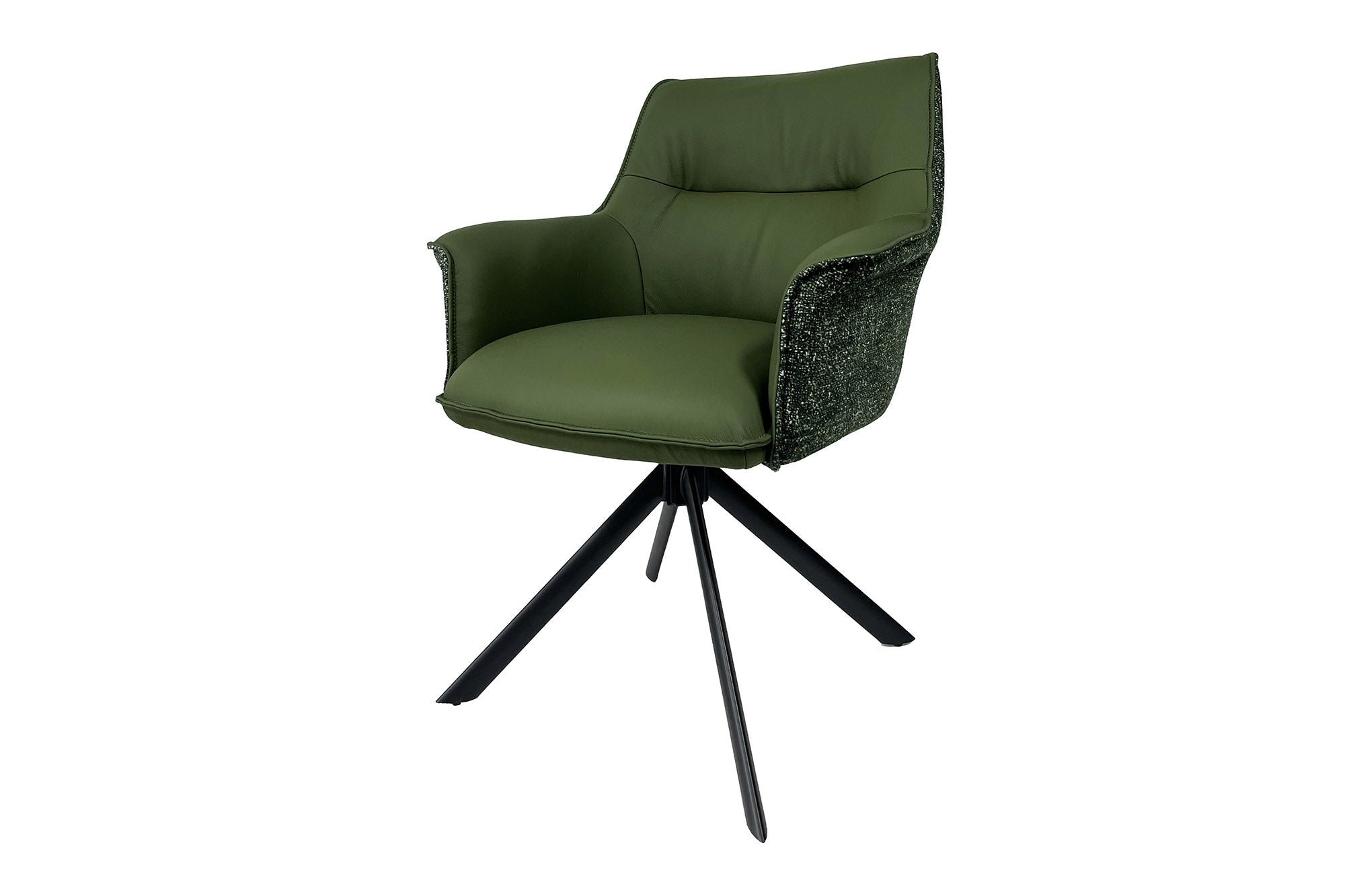 sillón giratorio-grande-genuino-cuero-verde-tejido-estructura-metal-negro_46991 (inv)