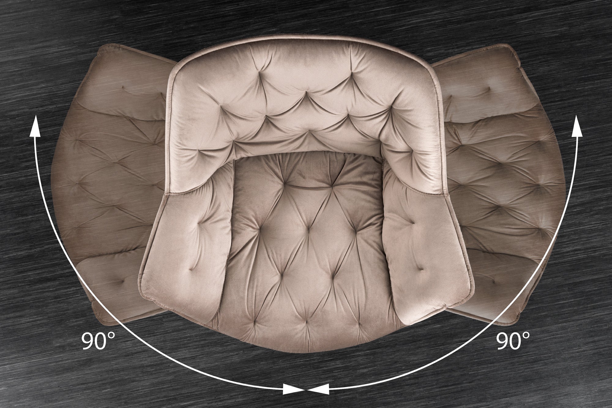 Sillón giratorio DUTCH COMFORT de terciopelo gris con reposabrazos Diseño moderno