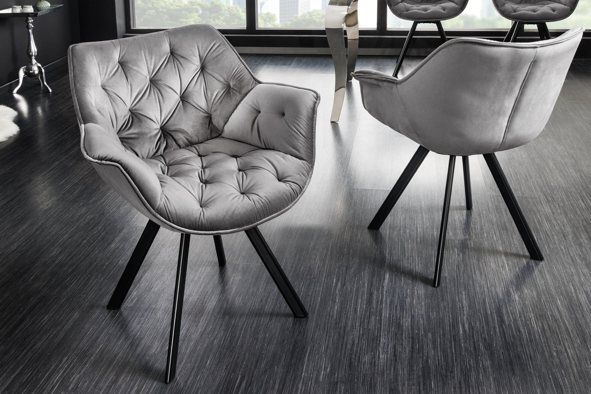 THE DUTCH COMFORT sillón giratorio de terciopelo gris con reposabrazos Diseño moderno