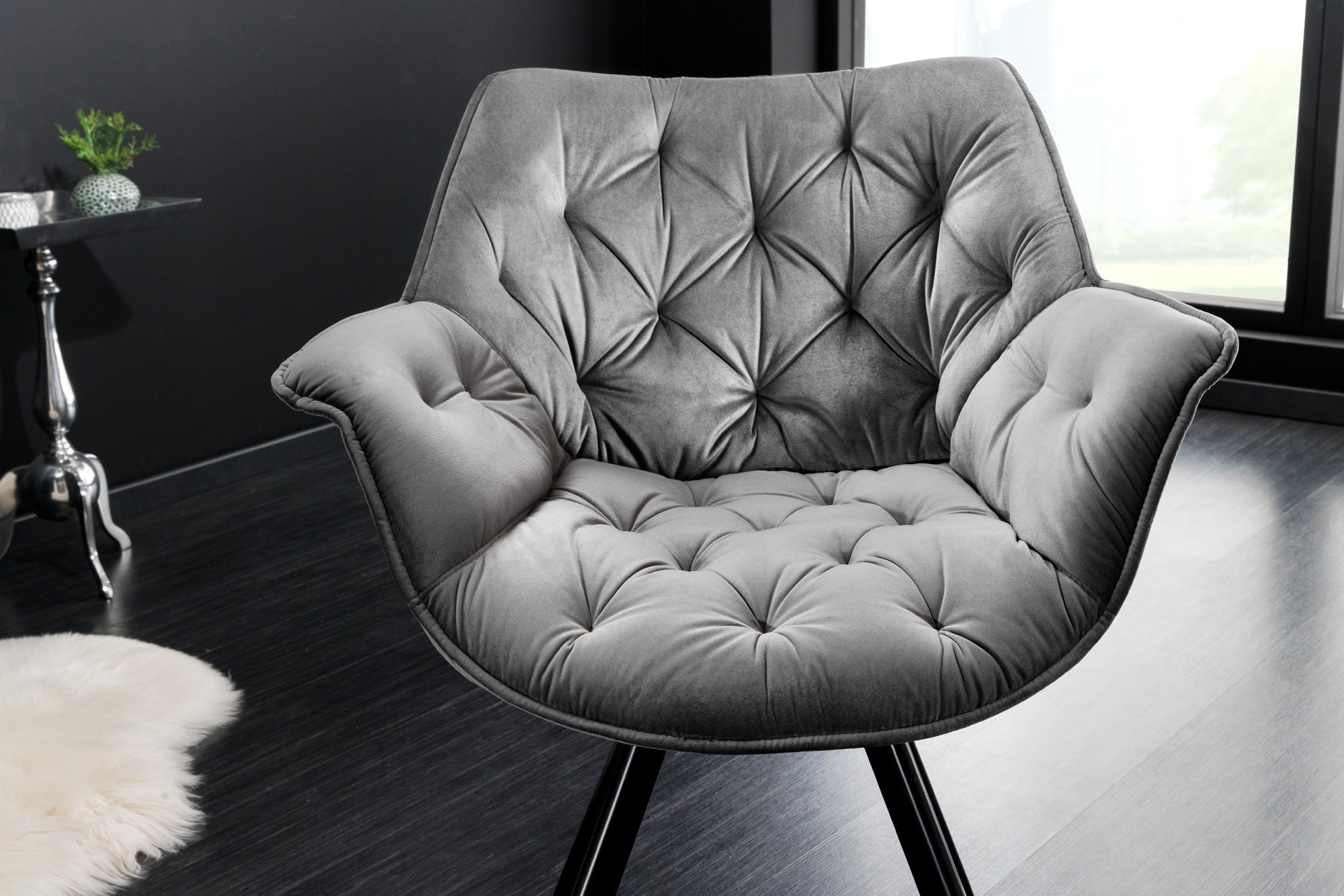 THE DUTCH COMFORT sillón giratorio de terciopelo gris con reposabrazos Diseño moderno