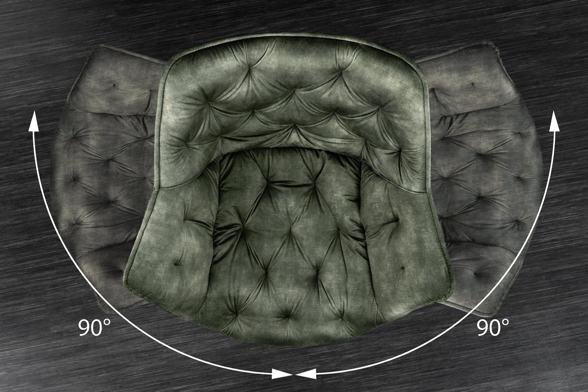 Fauteuil pivotant THE DUTCH COMFORT velours vert foncé avec accoudoirs Design moderne