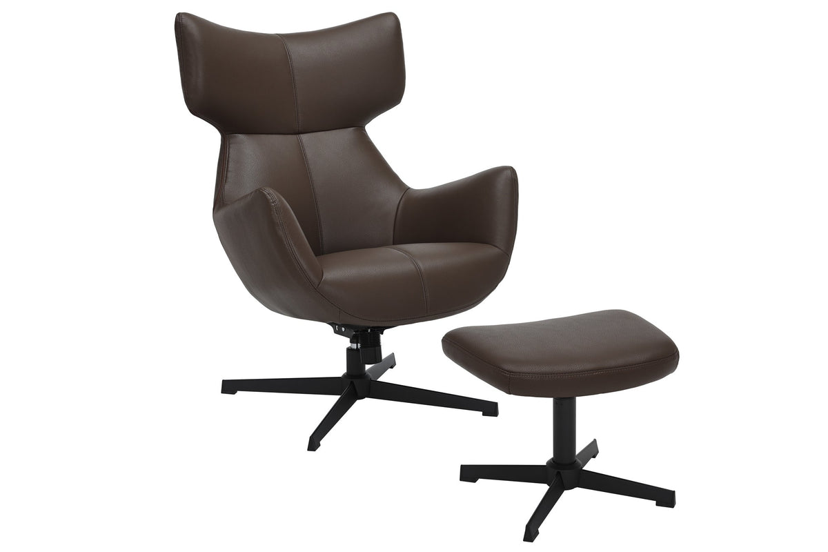 Fauteuil pivotant VOGUE brandy brun cuir synthétique pieds métalliques noirs avec accoudoir
