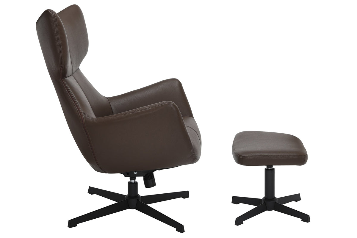 Fauteuil pivotant VOGUE brandy brun cuir synthétique pieds métalliques noirs avec accoudoir