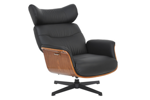 fauteuil pivotant VOGUE COMFORT noir similicuir marron design noyer avec accoudoir