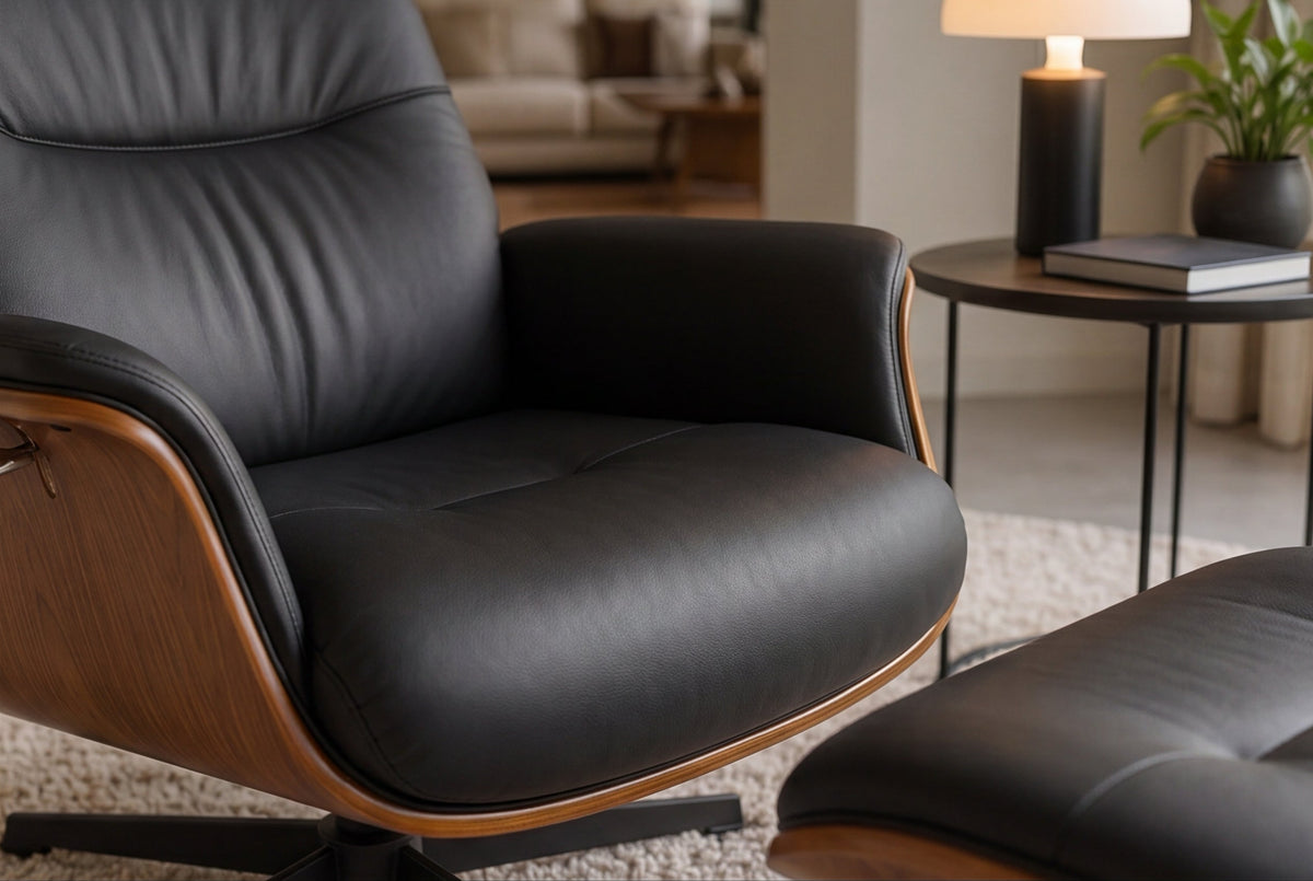 fauteuil pivotant VOGUE COMFORT noir similicuir marron design noyer avec accoudoir