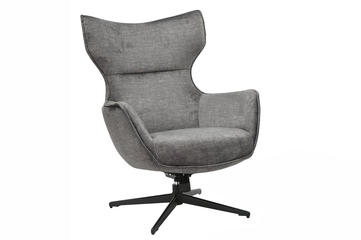 Fauteuil pivotant VOGUE gris velours pieds métalliques noirs avec accoudoir