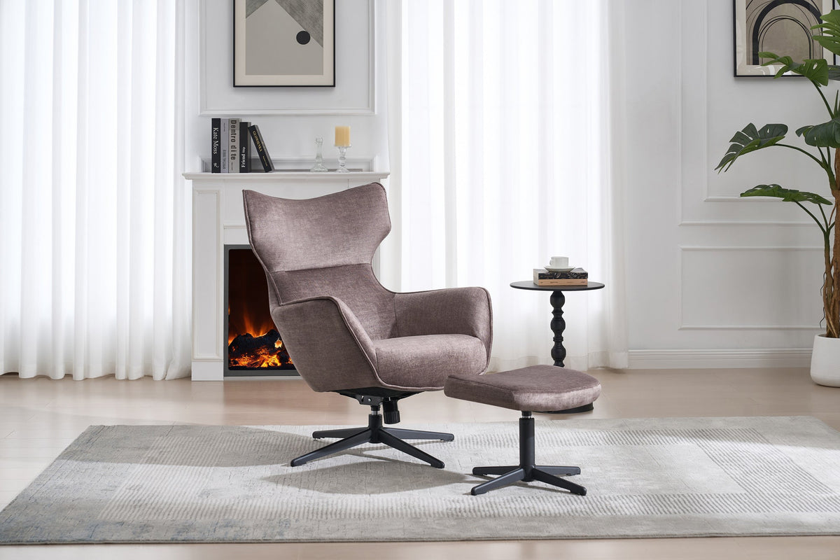 Fauteuil pivotant VOGUE taupe velours pieds métalliques noirs avec accoudoir