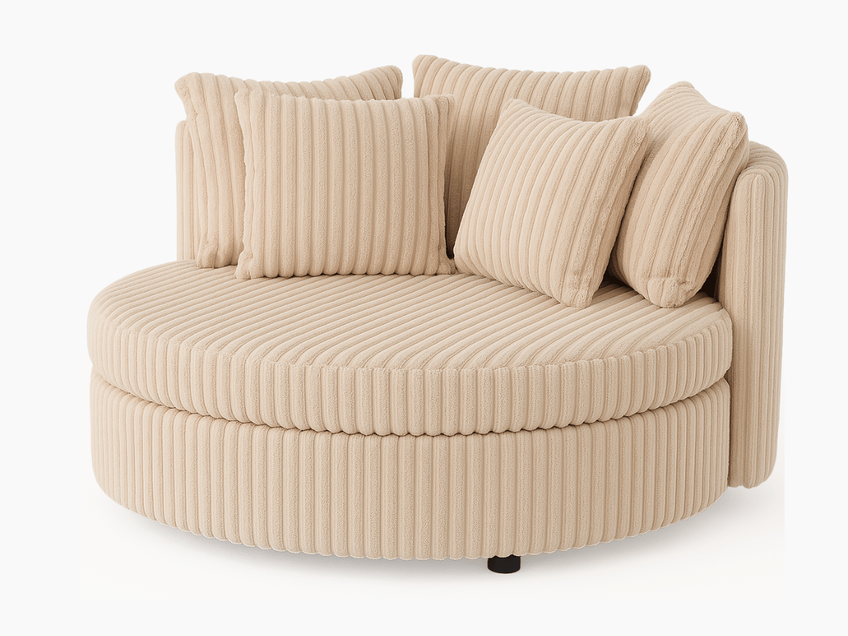 Fauteuil rond en velours côtelé grande épaisseur beige NEVO