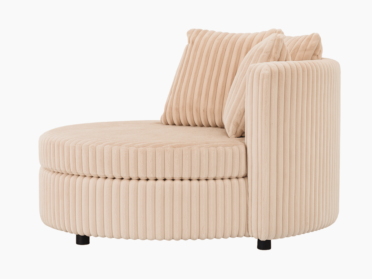 Fauteuil rond en velours côtelé grande épaisseur beige NEVO